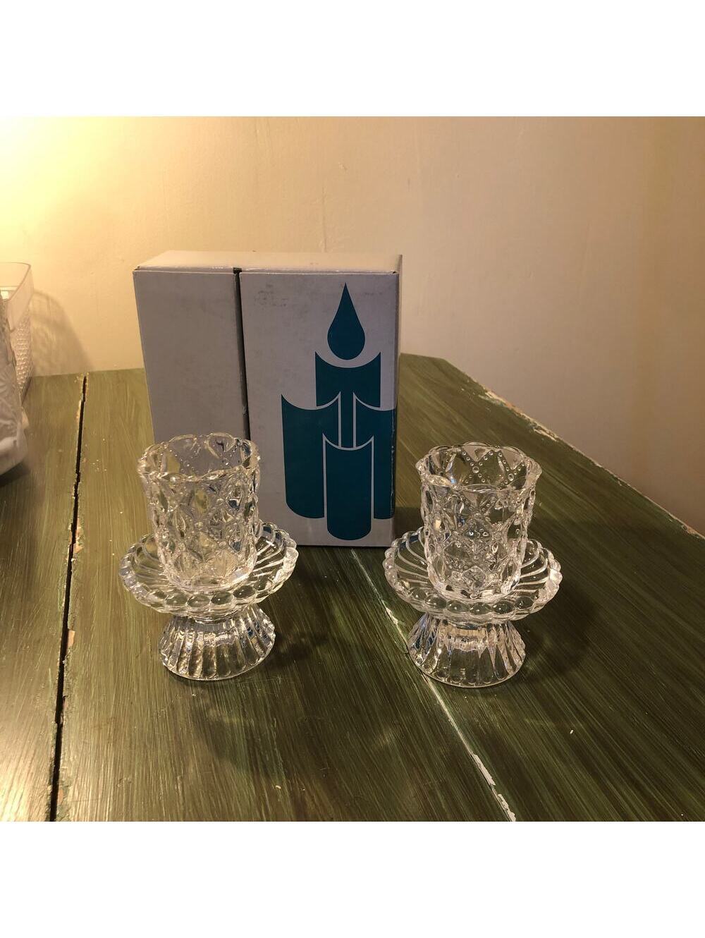 Partylite Vintage Quilted Crystal Pair Votive and Taper Candle Holders